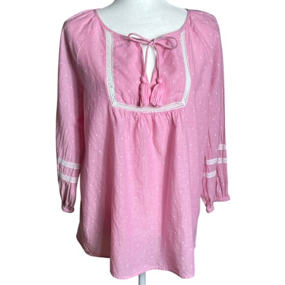 St Johns Bay Top Pink Boho Pullover Peasant Cotton Blouse Cottagecore Womens M - Picture 1 of 7